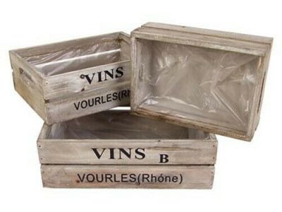 Set de 3 Cajas de Madera de Fruta Vintage con Look Usado para Almacenamiento o&nbsp;Decoración